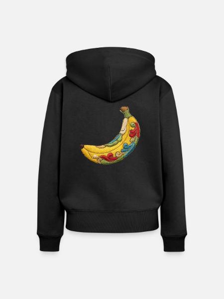 Bestickte Banane - Frauen Premium Bio Zip Hoodie - Schwarz