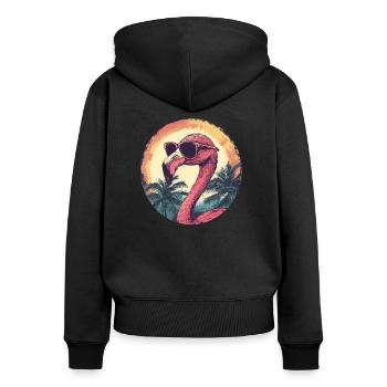 Flamingo Sonnenbrille Palmen Sommer Strand - Frauen Premium Bio Zip Hoodie - Schwarz - Hinten - Julia (174cm)