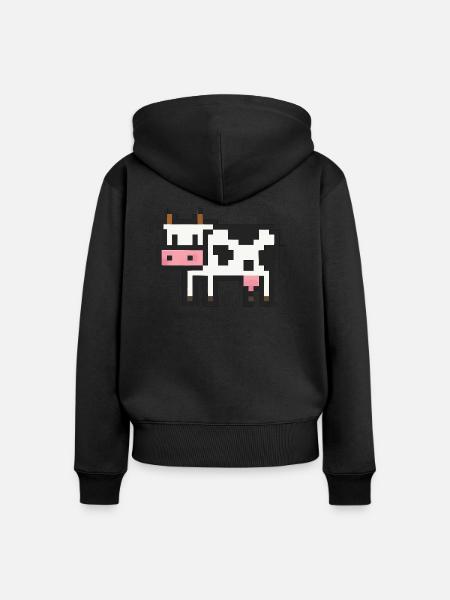 kuh pixel - Frauen Premium Bio Zip Hoodie - Schwarz