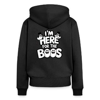 Je suis ici pour les huées - Sweat à capuche zippé Premium bio Femme - noir - Dos - Julia (174cm)