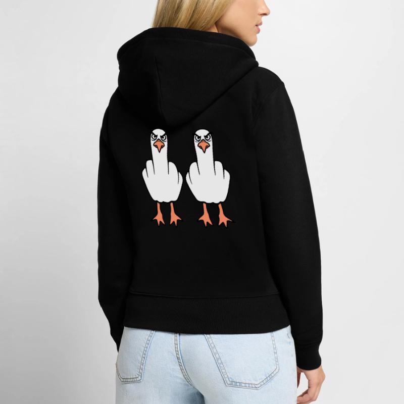 2 Möwen Mittelfinger Beleidigung Stinkefinger Team Frauen Premium Bio Zip Hoodie