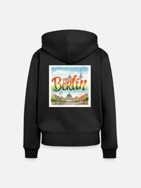 Berlin Aquarell - Frauen Premium Bio Zip Hoodie - Schwarz