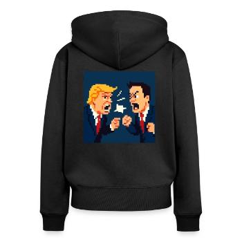 donald et elon ne s'aime plus - Sweat à capuche zippé Premium bio Femme - noir - Dos - Julia (174cm)