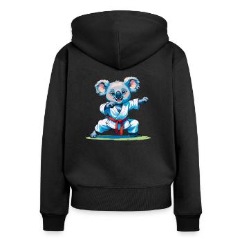 Koala beim Karate - Frauen Premium Bio Zip Hoodie - Schwarz - Hinten - Julia (174cm)