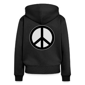 Paix, amour et bonheur - Sweat à capuche zippé Premium bio Femme - noir - Dos - Julia (174cm)