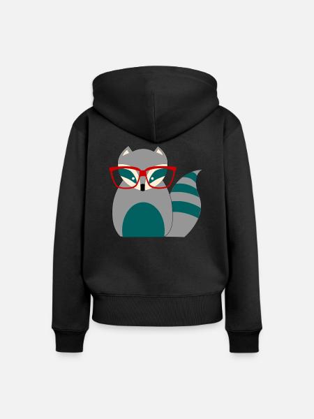 Waschbär Nerd - Frauen Premium Bio Zip Hoodie - Schwarz