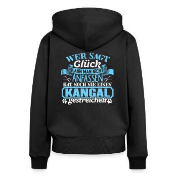 KANGAL - Glück zum anfassen - Frauen Premium Bio Zip Hoodie - Schwarz - Hinten - Julia (174cm)