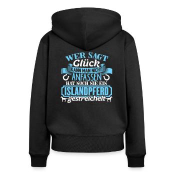 ISLANDPFERD - Glück zum anfassen - Frauen Premium Bio Zip Hoodie - Schwarz - Hinten - Julia (174cm)