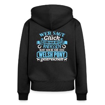 WELSH-PONY - Glück zum anfassen - Frauen Premium Bio Zip Hoodie - Schwarz - Hinten - Julia (174cm)