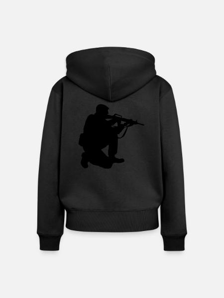 militär - Frauen Premium Bio Zip Hoodie - Schwarz