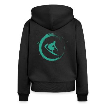 Surfer - Frauen Premium Bio Zip Hoodie - Schwarz - Hinten - Julia (174cm)