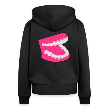Gebiss - Frauen Premium Bio Zip Hoodie - Schwarz - Hinten - Julia (174cm)