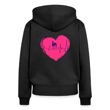 your hoofbeat is my heartbeat - Frauen Premium Bio Zip Hoodie - Schwarz - Hinten - Julia (174cm)