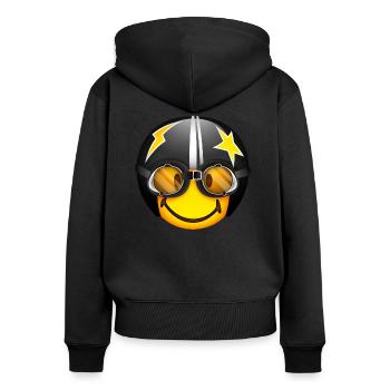 Smiley Racer Helmet - Frauen Premium Bio Zip Hoodie - Schwarz - Hinten - Julia (174cm)