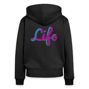 3D Buchstaben "Leben" - Frauen Premium Bio Zip Hoodie - Schwarz - Hinten - Julia (174cm)