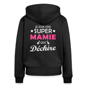je suis une super mamie qui déchire - Sweat à capuche zippé Premium bio Femme - noir - Dos - Julia (174cm)