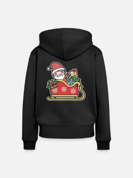 Weihnachtsmann im Schlitten - Frauen Premium Bio Zip Hoodie - Schwarz