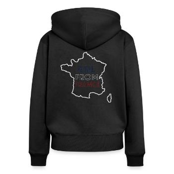 Girl from France (fille de France) - Sweat à capuche zippé Premium bio Femme - noir - Dos - Julia (174cm)
