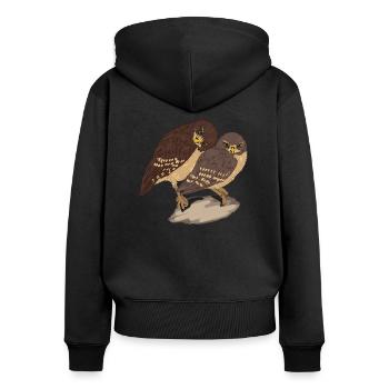 Eule - Frauen Premium Bio Zip Hoodie - Schwarz - Hinten - Julia (174cm)