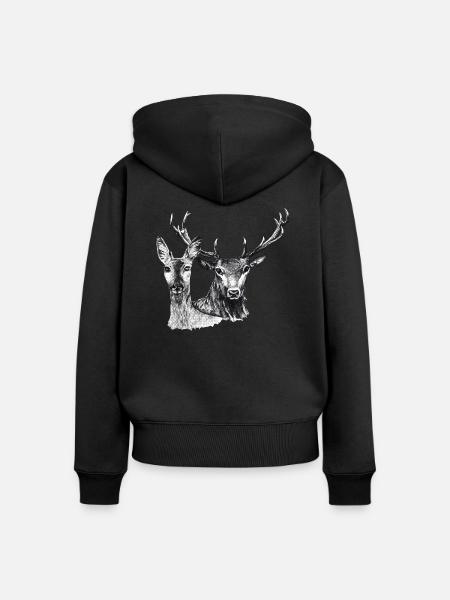 Hirsche und Rehe - Frauen Premium Bio Zip Hoodie - Schwarz