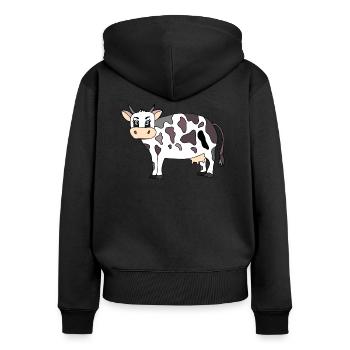 Kuh - Frauen Premium Bio Zip Hoodie - Schwarz - Hinten - Julia (174cm)