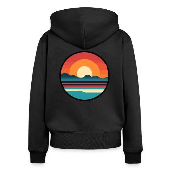 Coucher de soleil - Sweat à capuche zippé Premium bio Femme - noir - Dos - Julia (174cm)