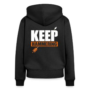 Keep Hammering Bow & Arrows Target Archery - Frauen Premium Bio Zip Hoodie - Schwarz - Hinten - Julia (174cm)