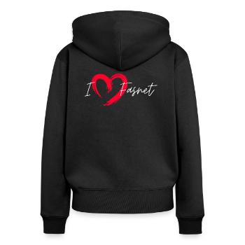 I Love Fasnet - Frauen Premium Bio Zip Hoodie - Schwarz - Hinten - Julia (174cm)