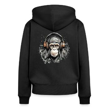 Rito le singe audiophile - Sweat à capuche zippé Premium bio Femme - noir - Dos - Julia (174cm)