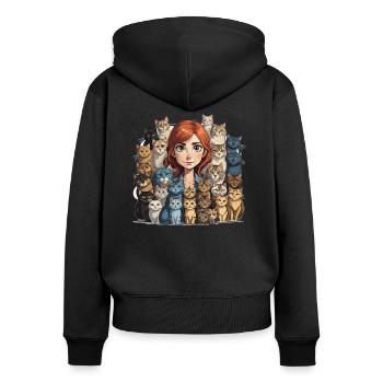 Katzenfrau - Frauen Premium Bio Zip Hoodie - Schwarz - Hinten - Julia (174cm)
