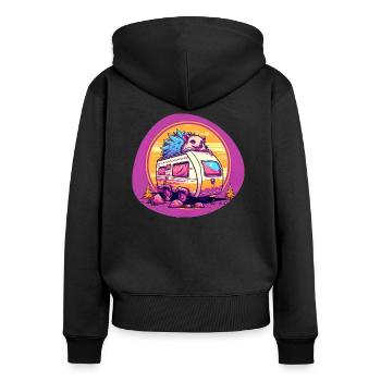 Hérisson sur caravane camping - Sweat à capuche zippé Premium bio Femme - noir - Dos - Julia (174cm)
