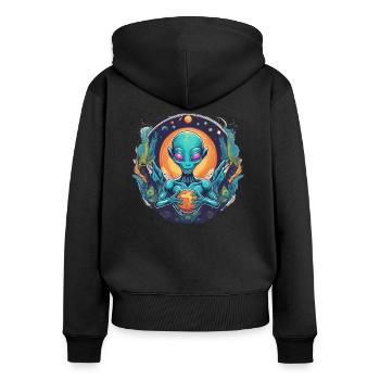 Außerirdischer - Frauen Premium Bio Zip Hoodie - Schwarz - Hinten - Julia (174cm)