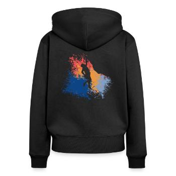 Felsklettern Retro Berg Berge - Frauen Premium Bio Zip Hoodie - Schwarz - Hinten - Julia (174cm)