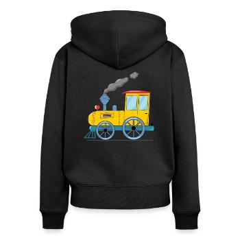 Kinderzug Eisenbahn gelb - Frauen Premium Bio Zip Hoodie - Schwarz - Hinten - Julia (174cm)