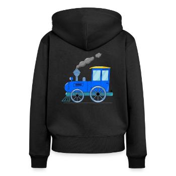Kinderzug Eisenbahn blau - Frauen Premium Bio Zip Hoodie - Schwarz - Hinten - Julia (174cm)