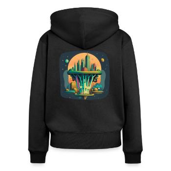 Ville futuriste inspirée du brocoli - Sweat à capuche zippé Premium bio Femme - noir - Dos - Julia (174cm)
