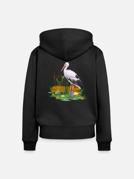 Storch in Gummistiefel - Frauen Premium Bio Zip Hoodie - Schwarz
