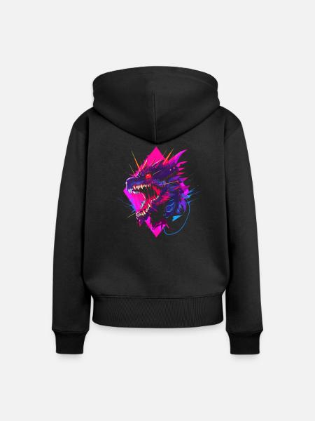 Synthwave Dragon - Frauen Premium Bio Zip Hoodie - Schwarz