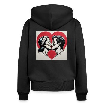 Küssen - Frauen Premium Bio Zip Hoodie - Schwarz - Hinten - Julia (174cm)