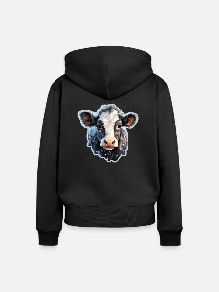 süsses Kälbchen im Schnee - Frauen Premium Bio Zip Hoodie - Schwarz