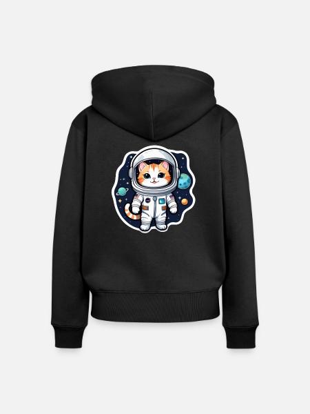 Astronaut Katze - Weltraum - Frauen Premium Bio Zip Hoodie - Schwarz