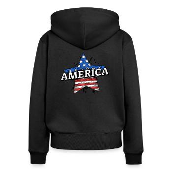 America - USA - Stars and Stripes - Flag - Star - Women's Premium Organic Zip Hoodie - black - Back - Julia (174cm)