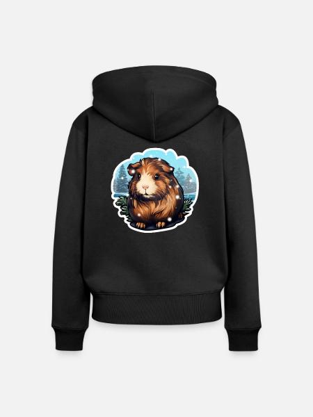 Winterliches Meerschwein - Frauen Premium Bio Zip Hoodie - Schwarz