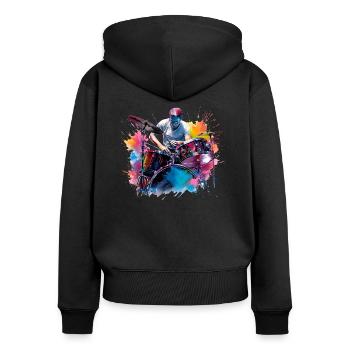 Schlagzeugspielen kann man lernen - Frauen Premium Bio Zip Hoodie - Schwarz - Hinten - Julia (174cm)