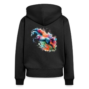 Aquarelle de silhouette de cheval sauteur - Sweat à capuche zippé Premium bio Femme - noir - Dos - Julia (174cm)