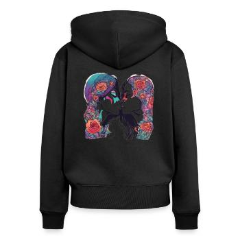 Embrasse-moi - Sweat à capuche zippé Premium bio Femme - noir - Dos - Julia (174cm)