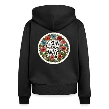 Wachsen Sie auf Ihre eigene Art und Weise - Frauen Premium Bio Zip Hoodie - Schwarz - Hinten - Julia (174cm)