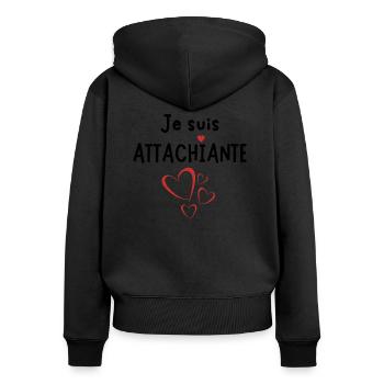 Je suis attachante chiante je suis amoureuse - Sweat à capuche zippé Premium bio Femme - noir - Dos - Julia (174cm)