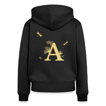 Lettre a paillettes doré libellule - idée cadeau - Sweat à capuche zippé Premium bio Femme - noir - Dos - Julia (174cm)