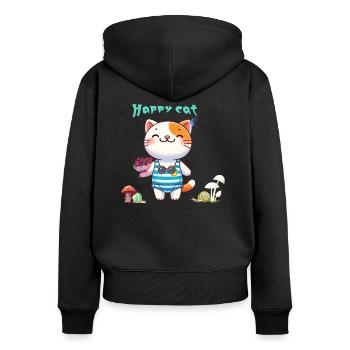 Cute cat - Frauen Premium Bio Zip Hoodie - Schwarz - Hinten - Julia (174cm)
